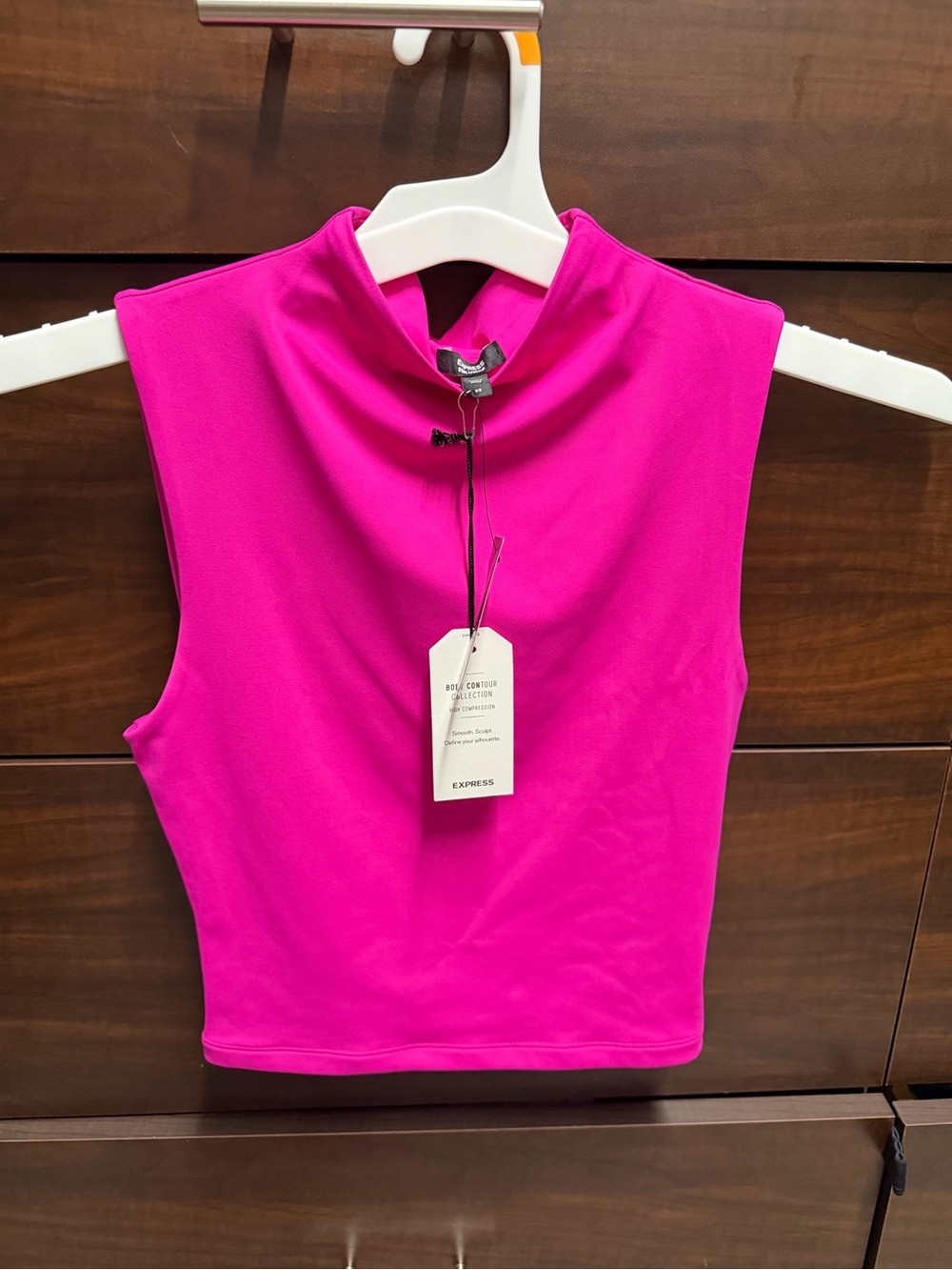 Express Sleeveless Mock Neck Crop Top in Hot Pink